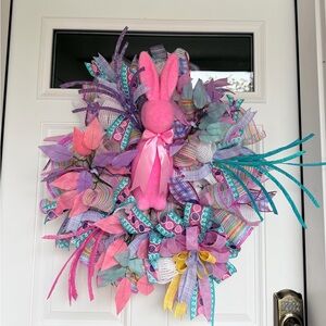 Spring Pink Bunny Wreath for Home or Door Decor